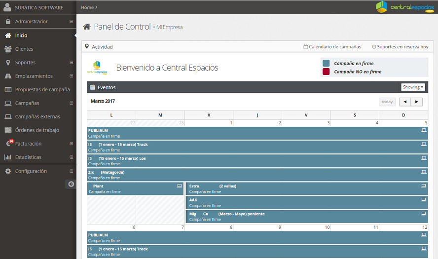 interfaz de central espacios